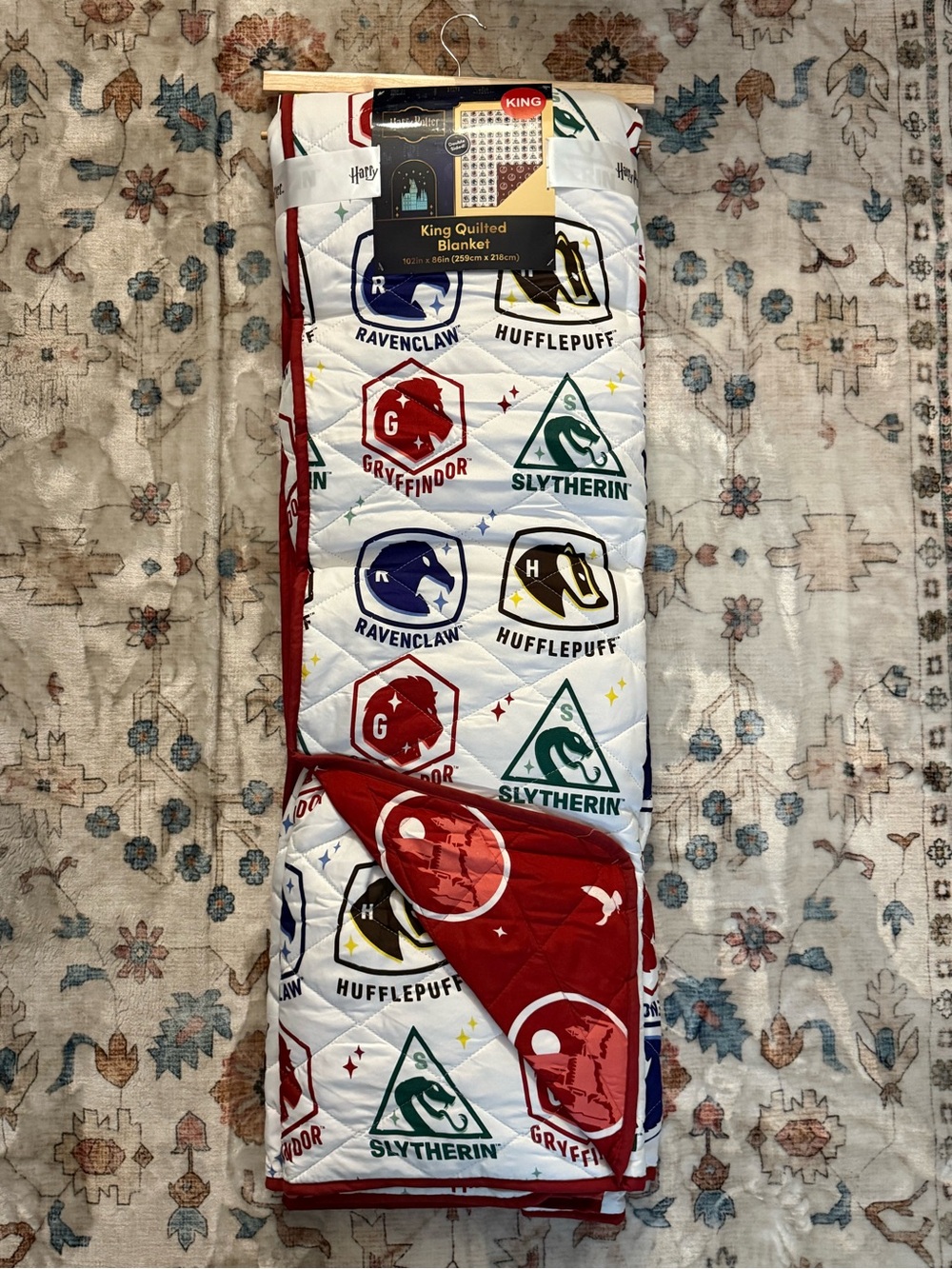 Harry Potter King Quilted Blanket Hogwarts Houses Double Sided